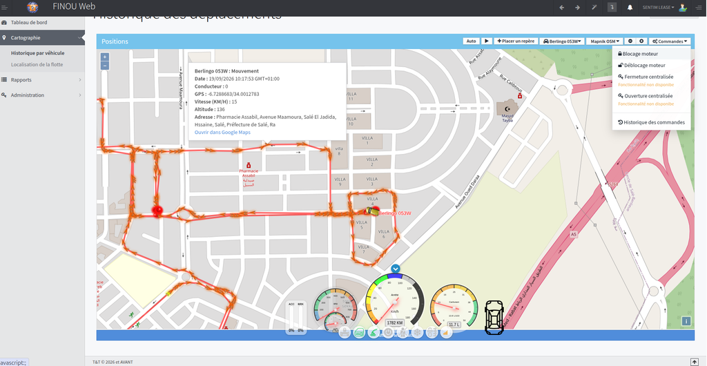 FINOU: Trace des déplacements et immobilisation à distance