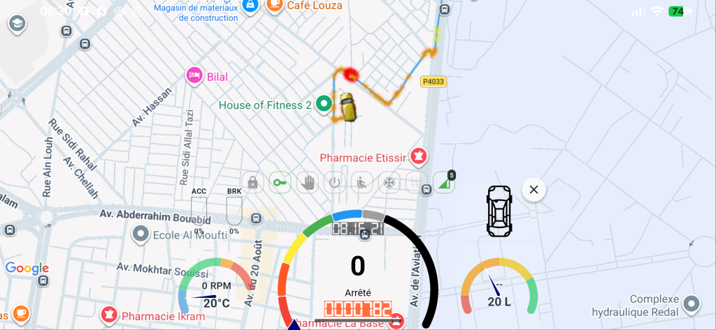 Géolocalisation avec niveau de carburant